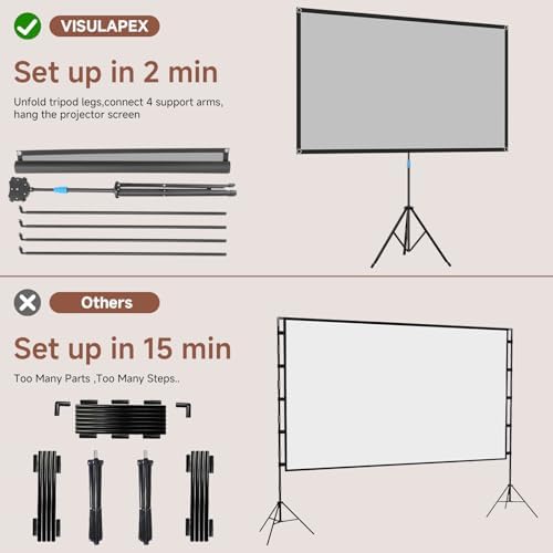 Projector Screen with Stand, 80 Inch Portable Projector Screen Outdoor Indoor, 1.5 Gain ALR Projection Screen, Anti Light, 4K Ultra HD 16:9 Outdoor Movie PVC Screen for Movie Night (Grey Screen) - Image 4