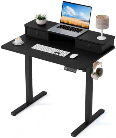 35" x 24" Electric Standing Desk with Dual Drawers, Black by YOLEZO