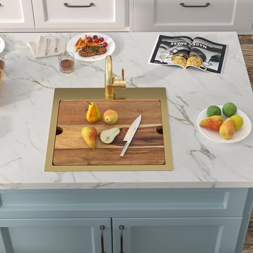 18"x18" Gold Bar Prep Sink Drop In Workstation with Faucet Combo - Image 3