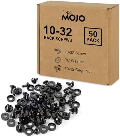 Tecmojo Rack Mount Screws Kit 50 Pack - 10-32 Rack Mount Cage Nuts, Screws and Washers, for Network Racks, Enclosures and Server Cabinets, Tapped Hole and Square Installation by Tecmojo