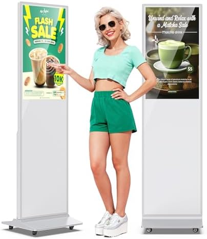 JIYANG 32 Inch Touchscreen Digital Signage Display Kiosk, Indoor Floor Standing LCD Advertising Display with Android Media Player, HDMI/USB/WiFi Input Auto Split Screen (White) by HomePage