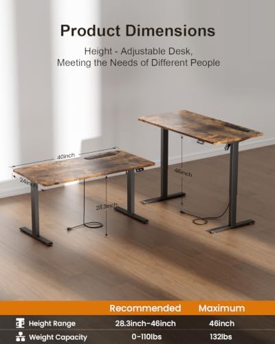 HLDIRECT 40" Electric Standing Desk with Power Outlets, Brown - Image 3