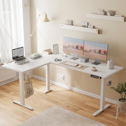 Agilestic L Shaped Standing Desk 63 inch Adjustable Height, Electric Corner Standing Desk, Sit Stand Computer Table with Splice Board, White - Image 2