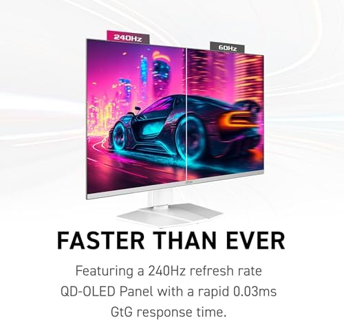 msi MPG 321URXW QD-OLED 31.5 Inch 4K UHD Gaming Monitor - 3840 x 2160 Quantum Dot OLED Panel, 240Hz / 0.03ms, 99% DCI-P3, ΔE≤2, DisplayHDR True Black 400, KVM, RGB - DP 1.4a, HDMI 2.1, USB Type-C 98W - Image 4
