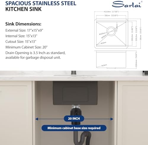 Sarlai 17 Black Undermount Bar Sink 17 x 15 Inch Workstation Bar Prep Sink - Image 6