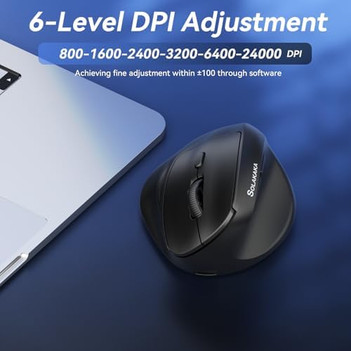 SOLAKAKA SM520 Ergonomic Wireless Mouse with 24,000 DPI, Black - Image 4