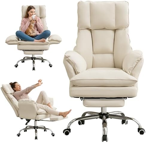 JOMEED Cloud Cross Legged Office Chair with Footrest,Flip Armrest,Beige by JOMEED