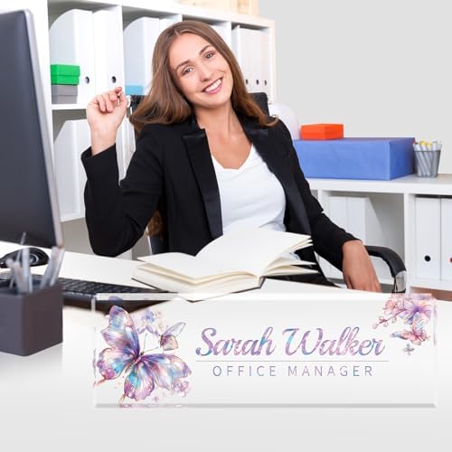 Custom Name Plate for Desk - Desk Name Plate Personalized - Acrylic Office Desktop Accessories - Appreciation Gifts for Coworkers Employee Teacher Boss - Office Decor for Women (Purple Gilt Butterfly) - Image 3