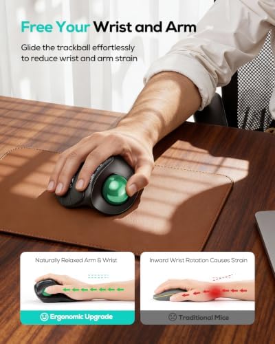 Nulea Wireless Ergonomic Vertical Trackball Mouse Thumb Control (E-Green) - Image 5