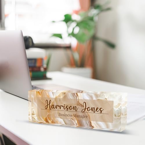Personalized Name Plate for Desks, Custom Desk Name Plates, Acrylic Name Plate Office Desk Accessories, Personalized Office Gifts for Coworkers Teachers, Employee Appreciation Gifts (B-Gold Flowing) - Image 4