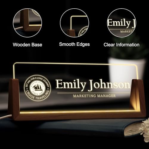 Desk Name Plate Personalized, Custom Acrylic Name Plate for Desk, Office Decor for Women Men, Appreciation Gifts for Coworkers Boss Teacher - Light-Up Name Plaque - Image 3