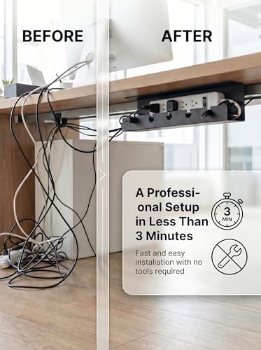 Under Desk Cable Management Tray No Drill, Cord Organizer for Desk, Wire Organizer, Cable Tray for Home Office Standing Desk, Wire Managment, Cord Hider, Set of 2 pcs (1 Black & 1 White) - Image 2