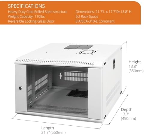 Tecmojo 6U Wall Mount Rack Network Cabinet for 19" IT Equipment,with Lockable Glass Door and Side Panels,Cooling Fan,17.7inch Depth,White - Image 2