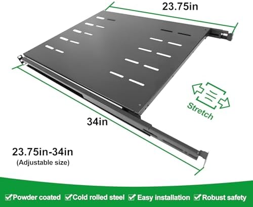 GlobalRack 1U Sliding Shelf,23.75-34" Adjustable, Double-Sided, Soft-Close - Image 2
