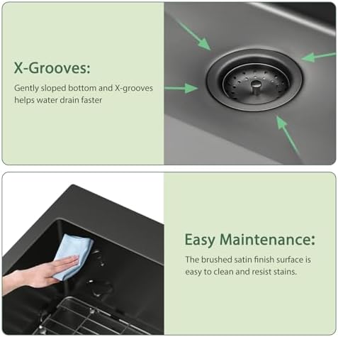 33 Inch Black Drop In 16 Gauge Stainless Steel Kitchen Sink - Image 5