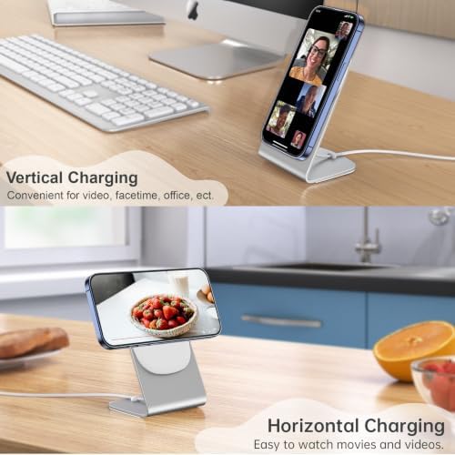 Magnetic Wireless Charger for iPhone Duo/18/17/16/15/14/13/12 - Mag Charger+20W USB C Adapter, Aluminum Fast Wireless Charging Stand/Pad with 5ft USB-C Cable for iPhone 18/17/16/15/14/13/12, Airpod - Image 6