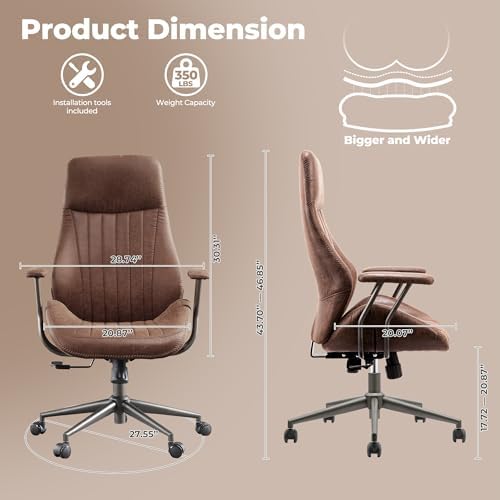 ovios Ergonomic Office Chair, High-Back Faux Suede Computer Executive Chair - Image 2