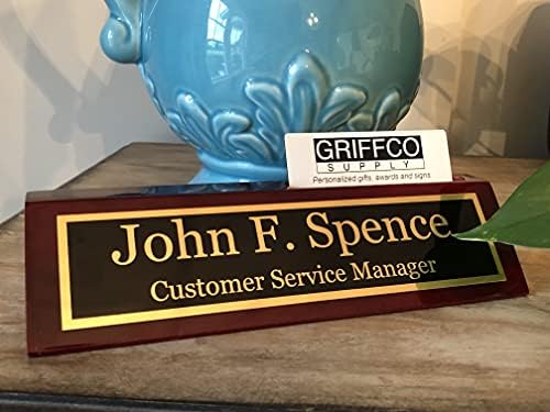 Name Plate for Desk Engraved in USA by Griffco Supply | Desk Name Plate Personalized Plaque with Business Card Holder - Image 3