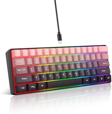 Snpurdiri 60% Wired Gaming Keyboard, Pink-Black by Snpurdiri