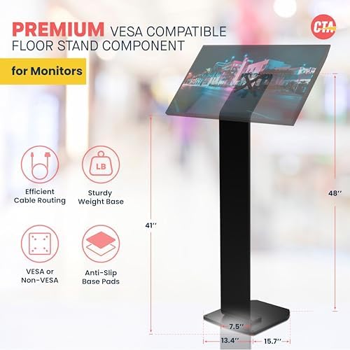 Floor Stand Kiosk - CTA Heavy-Duty VESA Compatible Floor Stand with Interior Cable Routing System and Scratch Resistant Padding on Weighted Base and Kitting Capabilities (ADD-PARAFS) – Black - Image 2