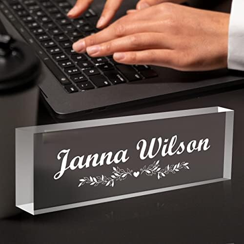 Personalized Desk Name Plate, Custom Acrylic Glass Name Plates for Desks, Office Desk Decor Nameplate, Desk Accessories, Teacher Boss Coworkers Employee Appreciation Gift (Engraved Flower 1) - Image 2