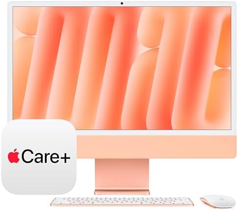 Apple 2024 iMac All-in-One Desktop Computer with M4 chip with 10-core CPU, 10-core GPU: Built for Apple Intelligence, 16GB Unified Memory, 256GB SSD Storage; Orange with AppleCare+ (3 Years) by Apple