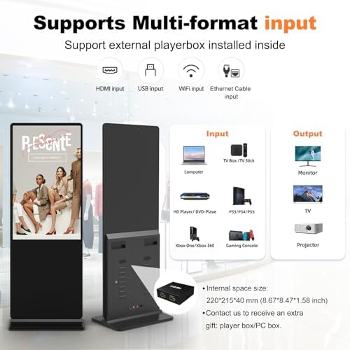 43 inch Indoor Digital Signage LCD Screen IPS Floor Standing Digital Kiosks Interactive Displays with WiFi HDMI/USB Input Auto AD Player, Android OS Black - Image 6