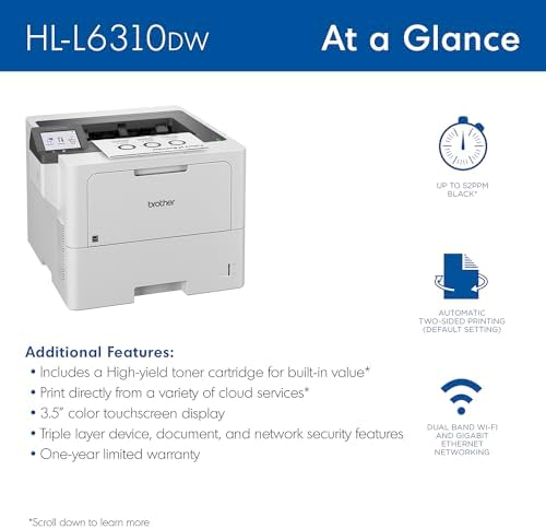 Brother HL-L6310DW Enterprise Monochrome Laser Printer with Low-Cost Printing, WirelessNetworking, and Large Paper Capacity, Works with Alexa - Image 5