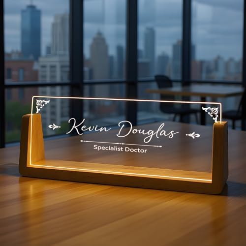 Custom Name Plate for Desk with Light Up Acrylic & Wooden Base - Personalized Office Sign for Teacher, Boss, Coworker - Employee Appreciation Gift for Educators Professionals by SYCUSTOM