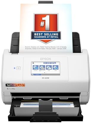 Epson RapidReceipt RR-620W Wireless & USB High-Speed AI & Cloud Ready Desktop Color Duplex Receipt & Document Scanner for Mac & PC, up to 45 ppm, 4.3" Color Touchscreen, 100-Page Auto Document Feeder by Unknown
