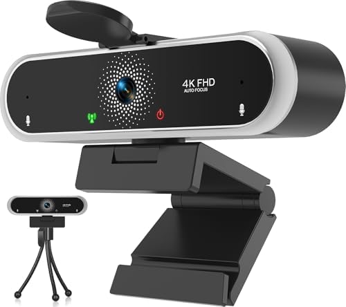 Webcam 4K with Microphone & Privacy Cover for PC/Laptop, USB Computer Camera Plug & Play with Auto Light Correction for Video Calls, Live Streaming Gaming & Online Meetings by Unknown