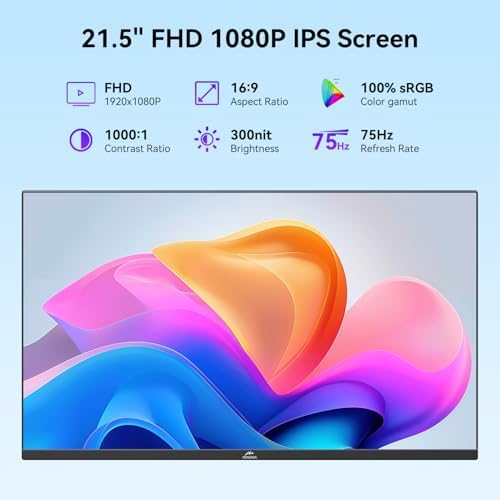 Kenowa 21.5" Large Portable Monitor FHD 1080P IPS 75Hz Frameless USB C HDMI Portable Gaming Monitor, Built in Speakers Stand Travel Second Monitor for Laptop Phone PC Xbox - Image 2