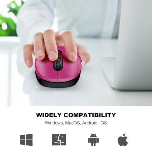 WisFox 2.4G Wireless Mouse for Laptop, Ergonomic Computer Mouse with USB Receiver and Type-C Adapter, 3 Adjustable Levels, 6 Button Cordless Wireless Mice for Windows Mac PC Notebook (Fuchsia) - Image 6