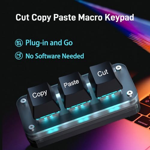 Copy Keyboard, Cut Copy Paste Keypad, One Handed Macro Keypad, Programmable Mechanical Keyboard for Working and Gaming, Shortcut Keyboard for PC, MAC, Laptop (Black) - Image 2