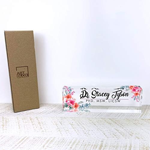 Artblox Office Desk Name Plate Personalized | Custom Name Plates for Desks | Flowers Wild Design On Clear Acrylic Glass | Office Desk Decor - (8" x 2.5") - Image 6