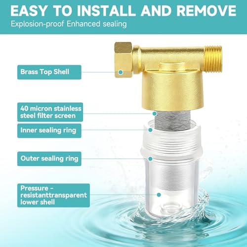 Washing machine water filter, capable of filtering out impurities of 40 microns in water, protecting household appliances. Suitable for water heaters and showers, (aurichalceous) - Image 6