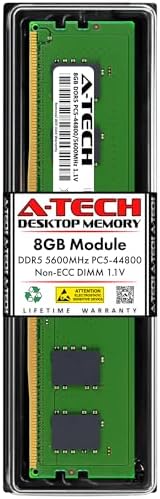 A-Tech 8GB DDR5 5600MHz PC5-44800 CL46 UDIMM 1.1V Non-ECC Unbuffered DIMM 288-Pin Desktop PC/Computer RAM Memory Upgrade Module by A-TechComponents