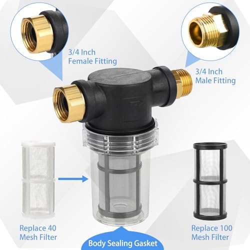 4 Pcs Washing Machine Water Filter with 40 Mesh 100 Mesh Screen Garden Hose Percolator Pressure Washer Percolator Inline Water Sediment Filter for RV Camping Car Wash - Image 3