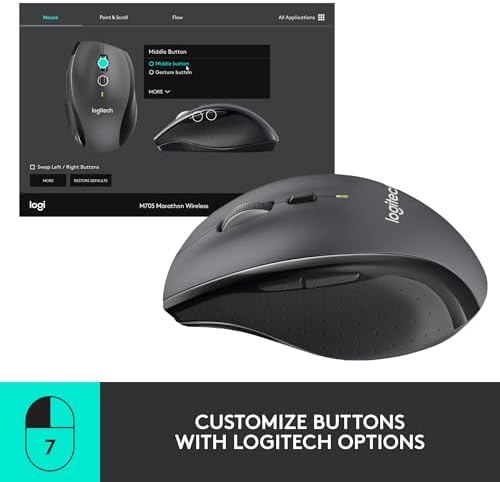 Logitech M705 Marathon Full Size 2.4 GHz Wireless Mouse - Black - Image 4