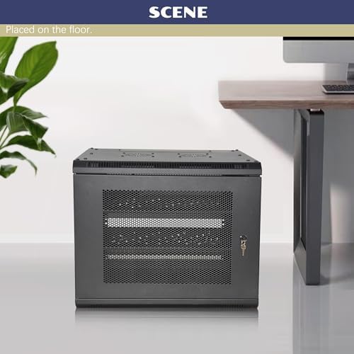 9U Wall Mount Server Cabinet with A Lockable Front Vented Door, Cooling Fans, Removable Side Panels - 60cm Depth, 19" Network Rack Including 2 PCS Full-Size Rack Shelves for IT Equipment - Image 6