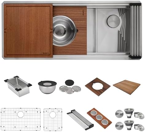 Ruvati 45-in Double Bowl Two-Tier Workstation Kitchen Sink - RVH8253 - Image 3