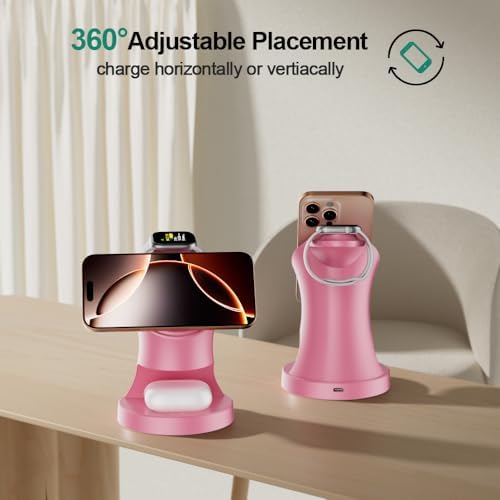 Wireless Charger,3 in 1 Magnetic Wireless Charger Stand, Fast Wireless Charging Dock for iPhone 17/16/15/14/13/12 Series, Apple Watch Series, AirPods Pro. - Image 2