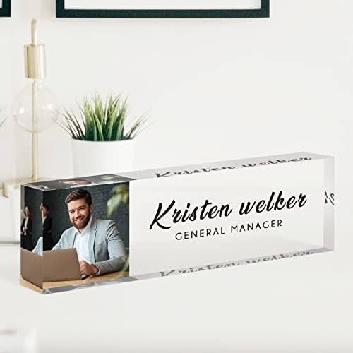 Desk Name Plate Personalized, Custom Name Plates for Desks, Office Desk Decor, Clear Acrylic Glass Block with Photo, Personalized Office Gifts for Women Men Coworkers Boss Teachers, Appreciation Gifts by SalaGraphics