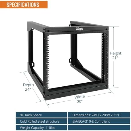 Tecmojo 9U Rack Wall Mount with Swing Gate, 9U Server Rack for 19inch Computer/AV/Data/IT/Media Equipment, Open Frame Server Rack with 24inch Depth, Square&Tapped Holes - Image 2