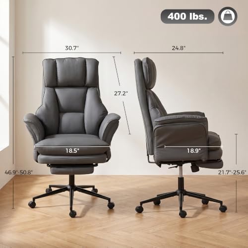 HOMCOM Cross Legged Office Chair Comfy with Foot Rest Flip-up Armrests Gray - Image 3