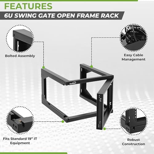 NavePoint 6U Server Rack with Swing Gate - Wall Mount Rack for 19 Inch IT & AV Equipment - 24' Deep, Black - Image 2