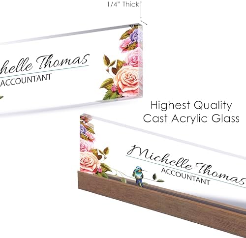 ARTBLOX Personalized Acrylic Desk Name Plate, Flower and Bird, Card Holder - Image 4
