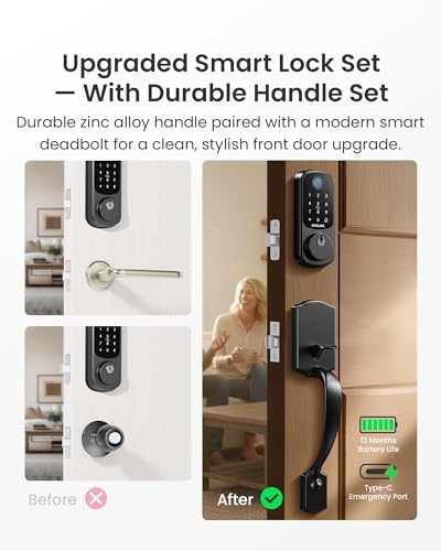 DESLOC B200 Smart Front Door Lock Handle Set, Fingerprint & App Control - Image 3