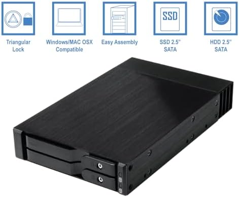 Kingwin Trayless Aluminum Mobile Rack with Keylock for 2 x 2.5 SATA/SAS HDD/SSD – 6Gbps/12Gbps Data Transfer, Tool-Free Installation, Secure Keylock Design - Image 2