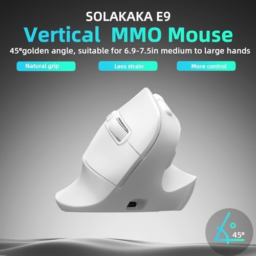 SOLAKAKA E9 Vertical MMO Gaming Mouse 10 Side Buttons,White - Image 3